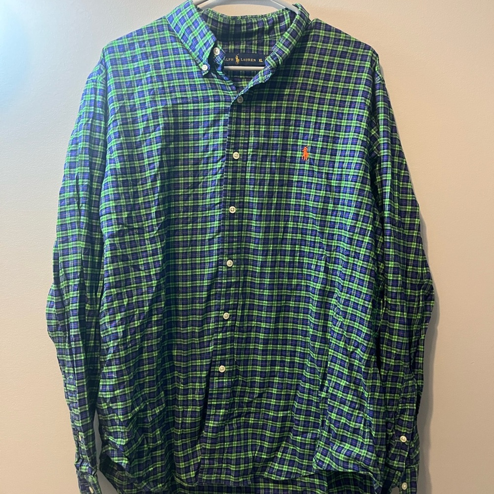 Ralph Lauren Men's Blue‎ and Green Checkered Shirt